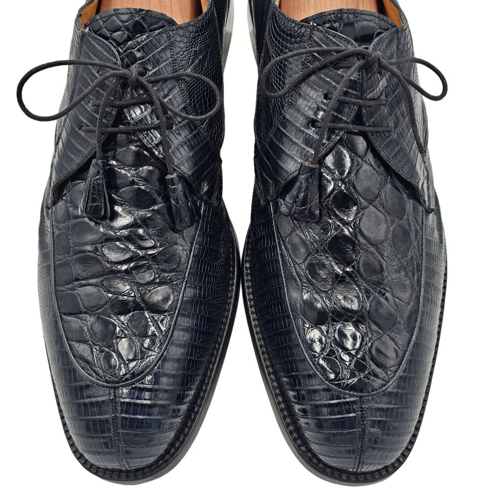Vintage Exotic Black Teju Lizard and Alligator Men 15 Paolo De Marco Dress Shoes